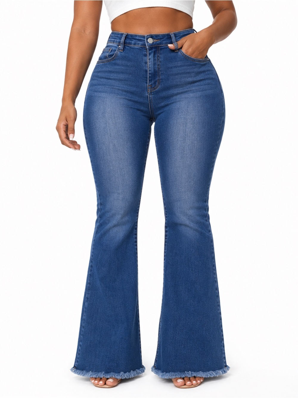 Size 30 Medium Blue High-Rise Flare Jeans, Like New Shein